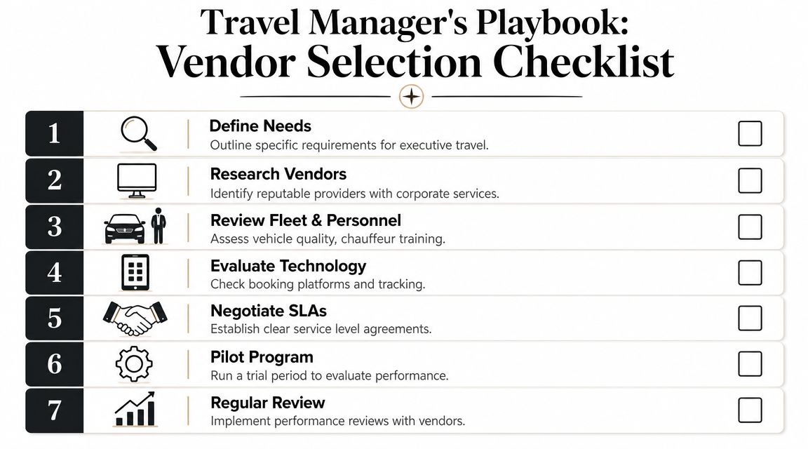 A travel manager's seven-step checklist for selecting and evaluating executive ground transportation vendors.